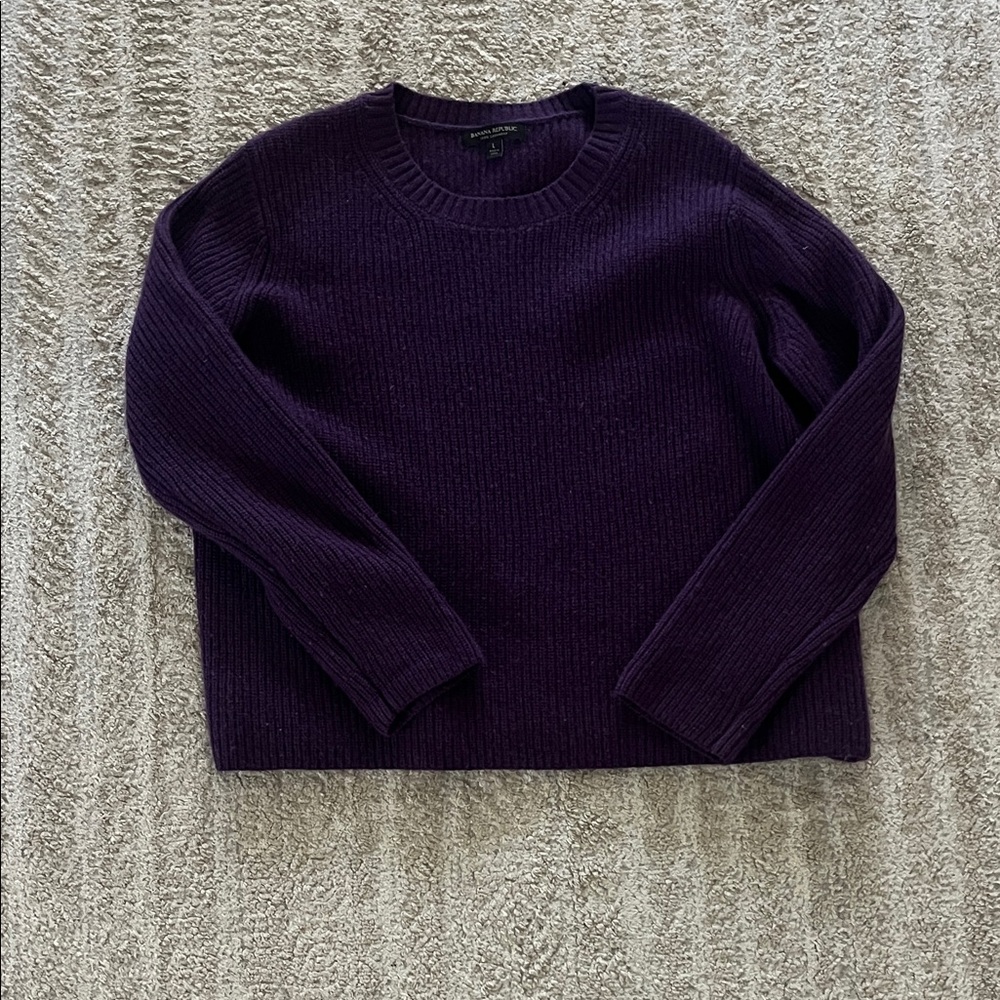 Banana Republic Lucia 100% Cashmere Purple Crewneck Ribbed Sweater Large